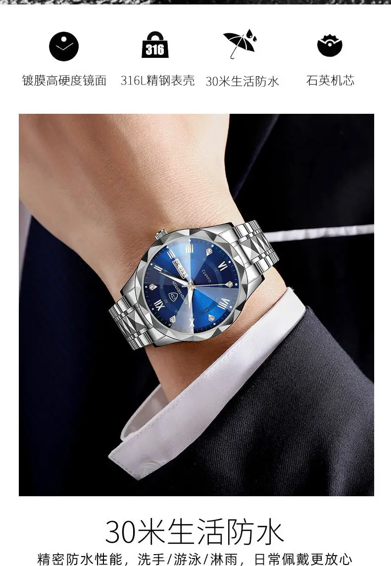 Men's Waterproof Dual Calendar Quartz Watch Blue Dial — feature 9