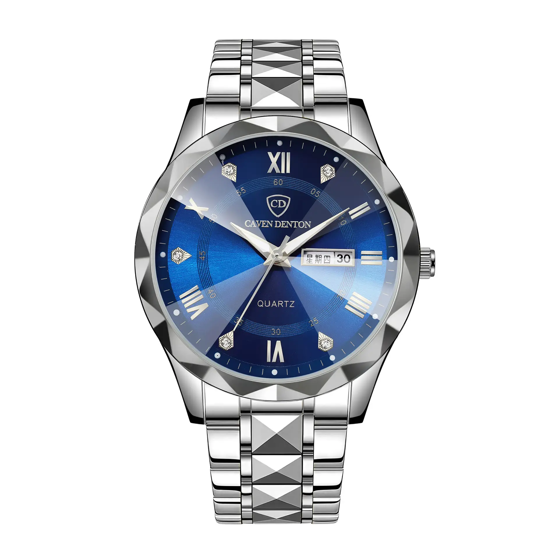 Men's Waterproof Dual Calendar Quartz Watch Blue Dial - Image 4