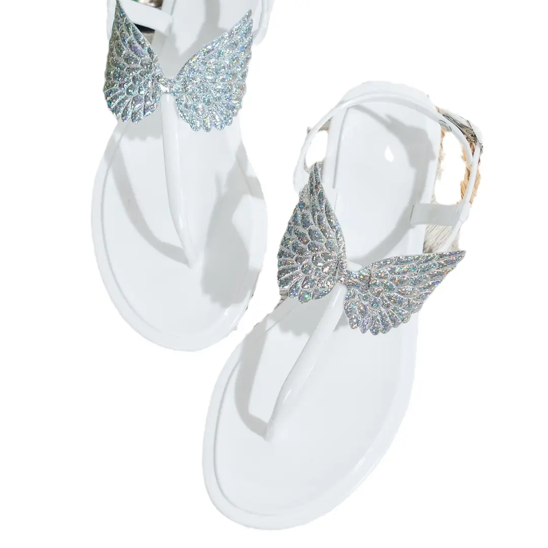 Cross-border hot European and American foreign trade summer new flat pvc beach flip-flops sandals non-slip crystal bow - Image 7