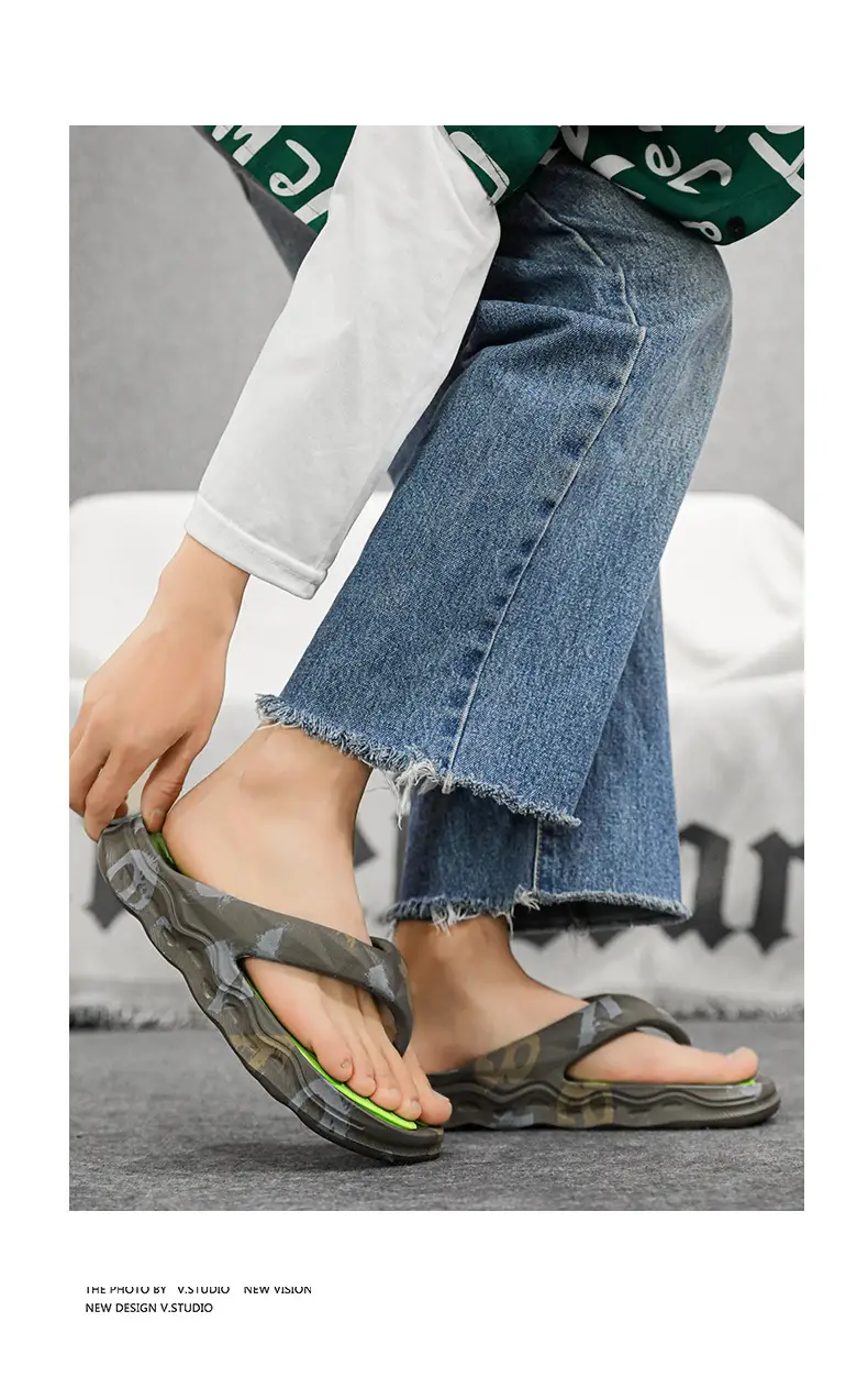 Thick-soled flip-flops men's summer outdoor crossing south net red clip-on sandals non-slip wear-resistant seaside casual beach shoes — feature 16
