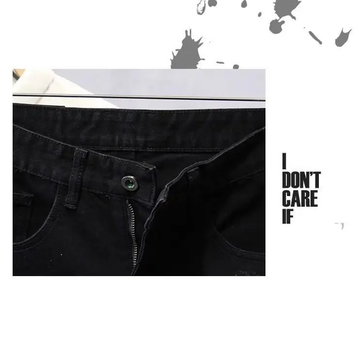 Black Ripped Splash Ink Slim Fit Shorts for Men — feature 6