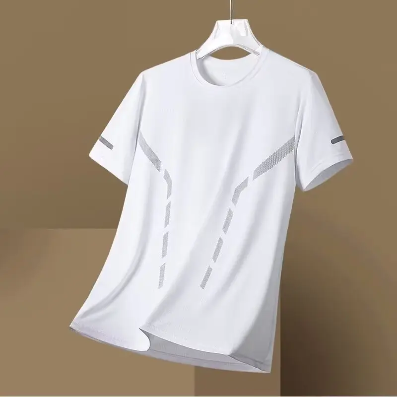 Men's White Ice Silk T-Shirt Large Summer Casual - Image 2