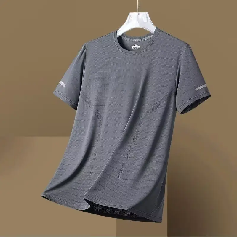 Men's White Ice Silk T-Shirt Large Summer Casual - Image 3
