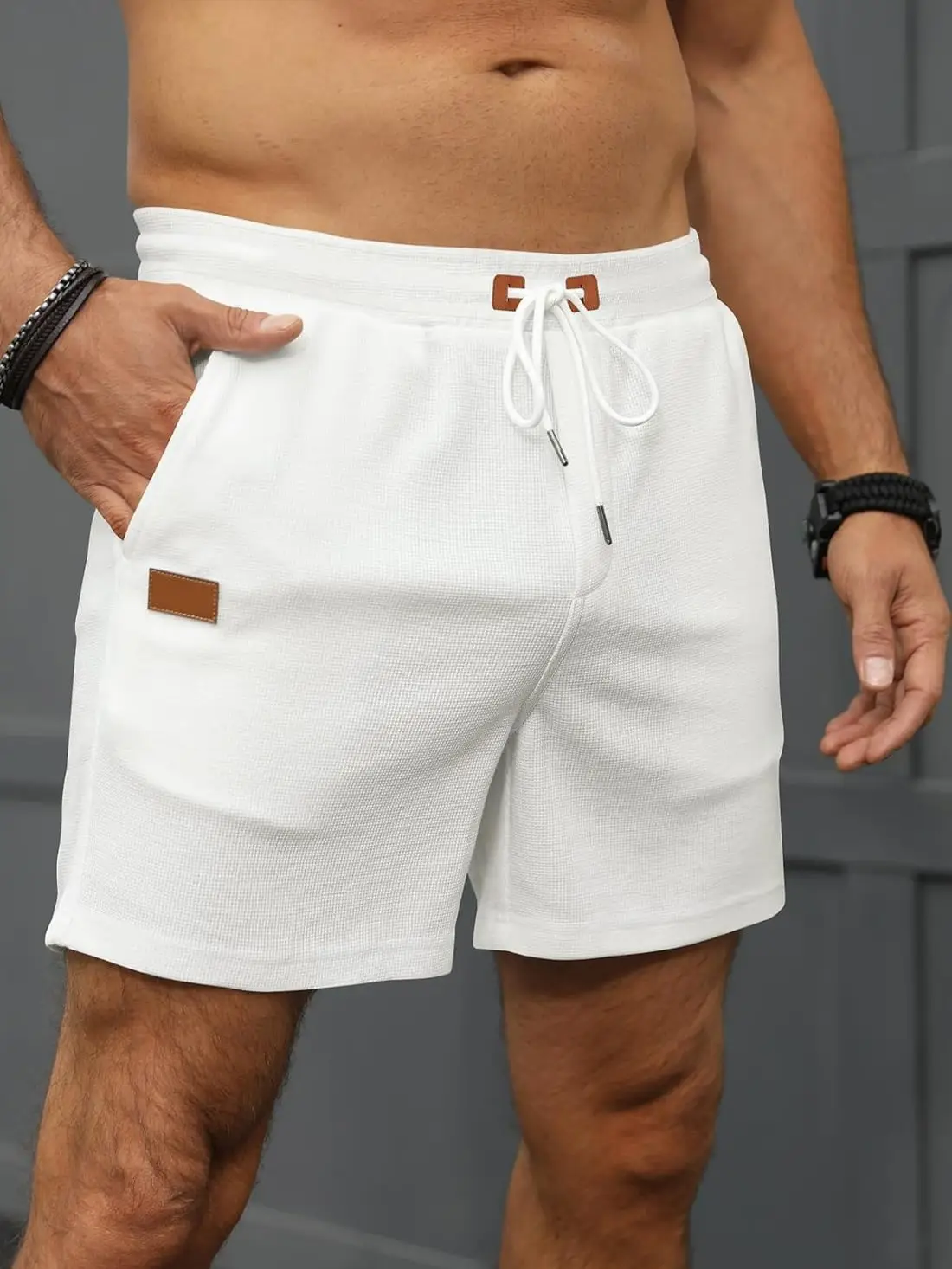 Men's Light Grey Waffle Shorts Cross-border Summer - Image 8