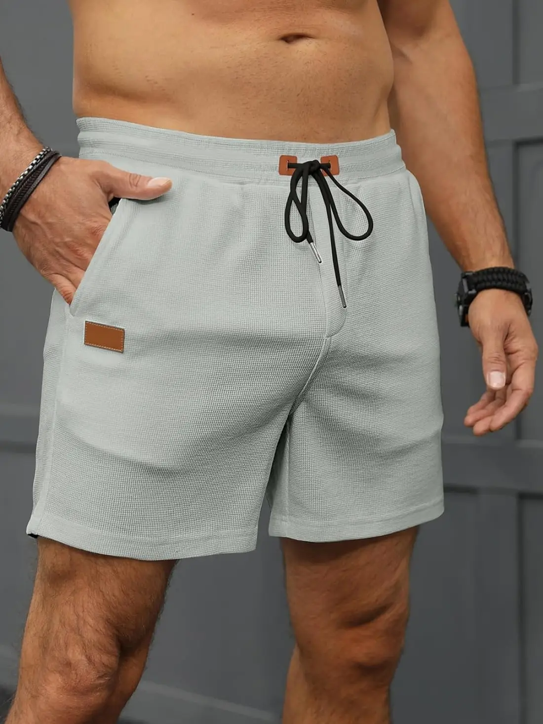 Men's Light Grey Waffle Shorts Cross-border Summer - Image 10