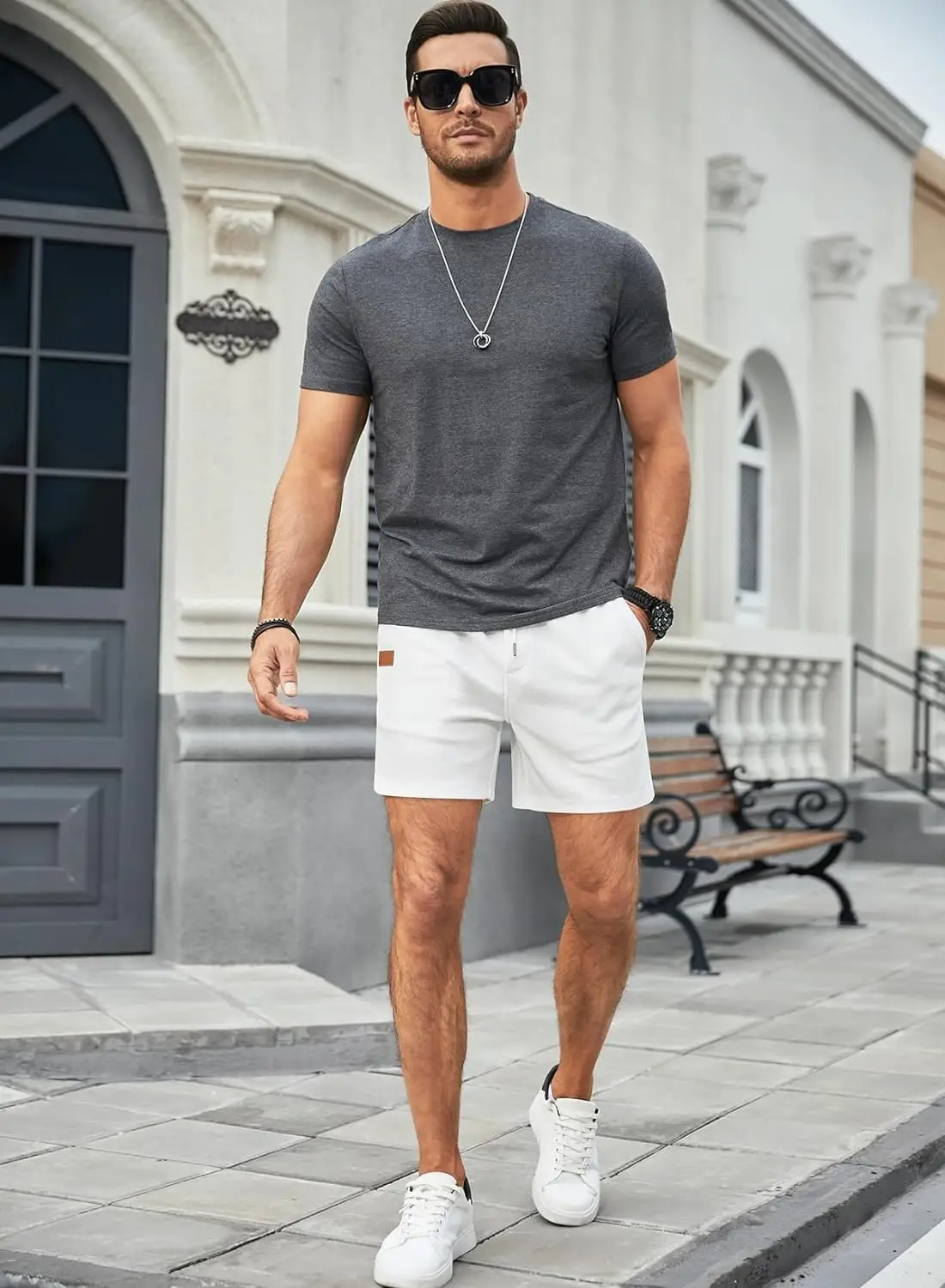 Men's Light Grey Waffle Shorts Cross-border Summer — feature 11