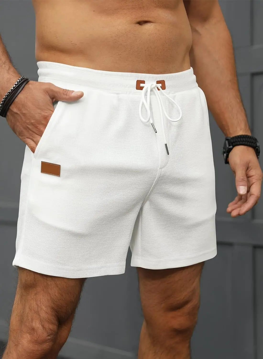 Men's Light Grey Waffle Shorts Cross-border Summer — feature 12