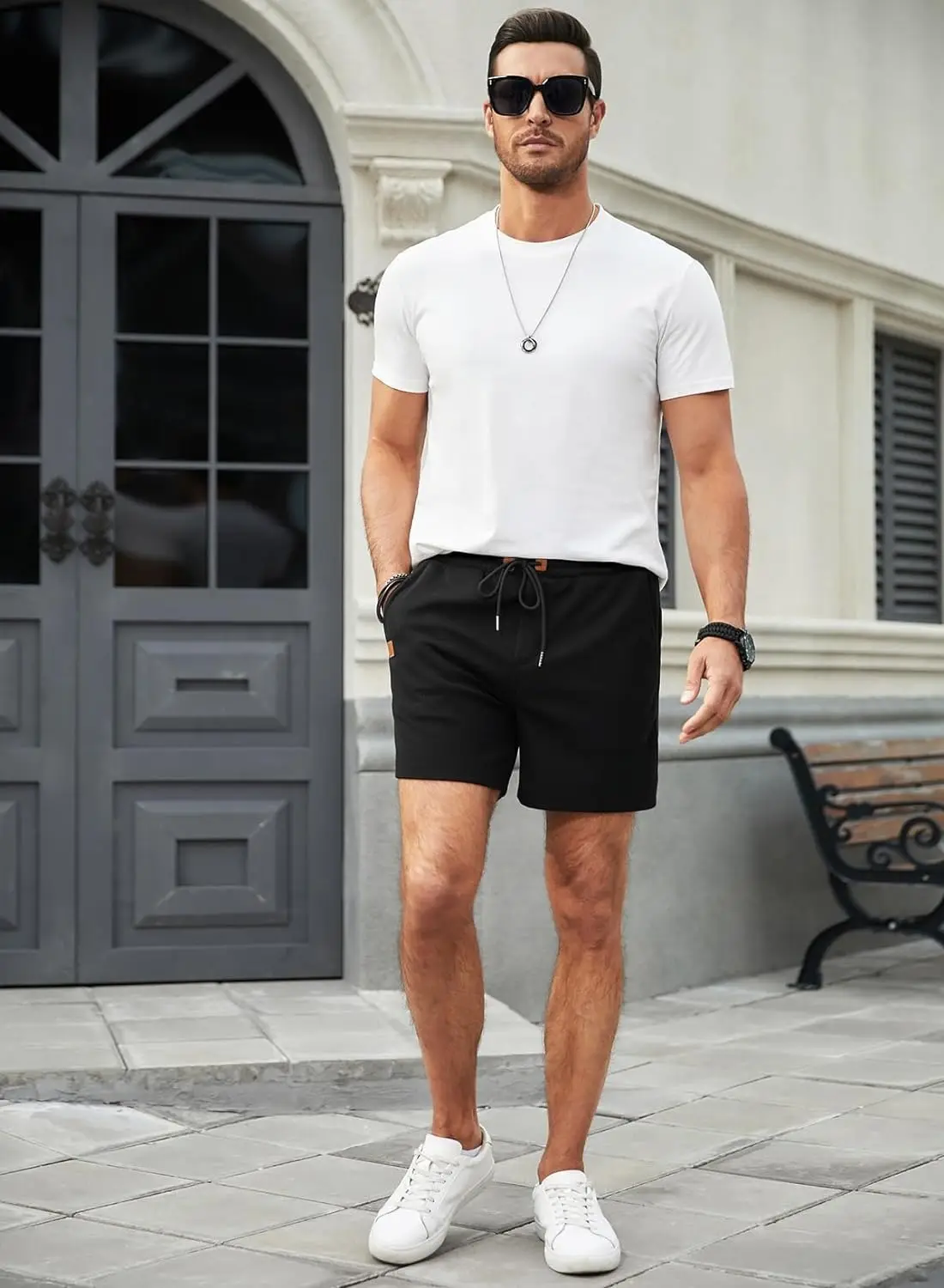 Men's Light Grey Waffle Shorts Cross-border Summer — feature 4