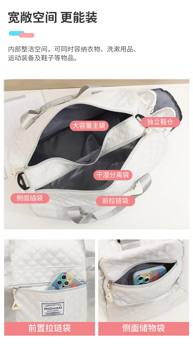 White Crossbody Gym Bag Women Waterproof Travel Bag — feature 6