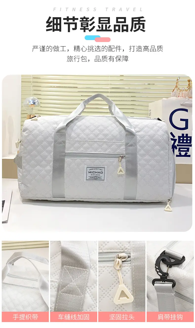 White Crossbody Gym Bag Women Waterproof Travel Bag — feature 8