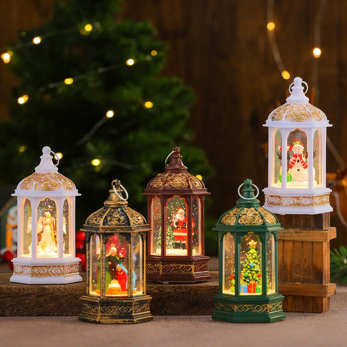 Christmas Snow Hexagonal Night Light with Colorful Glow — feature 1
