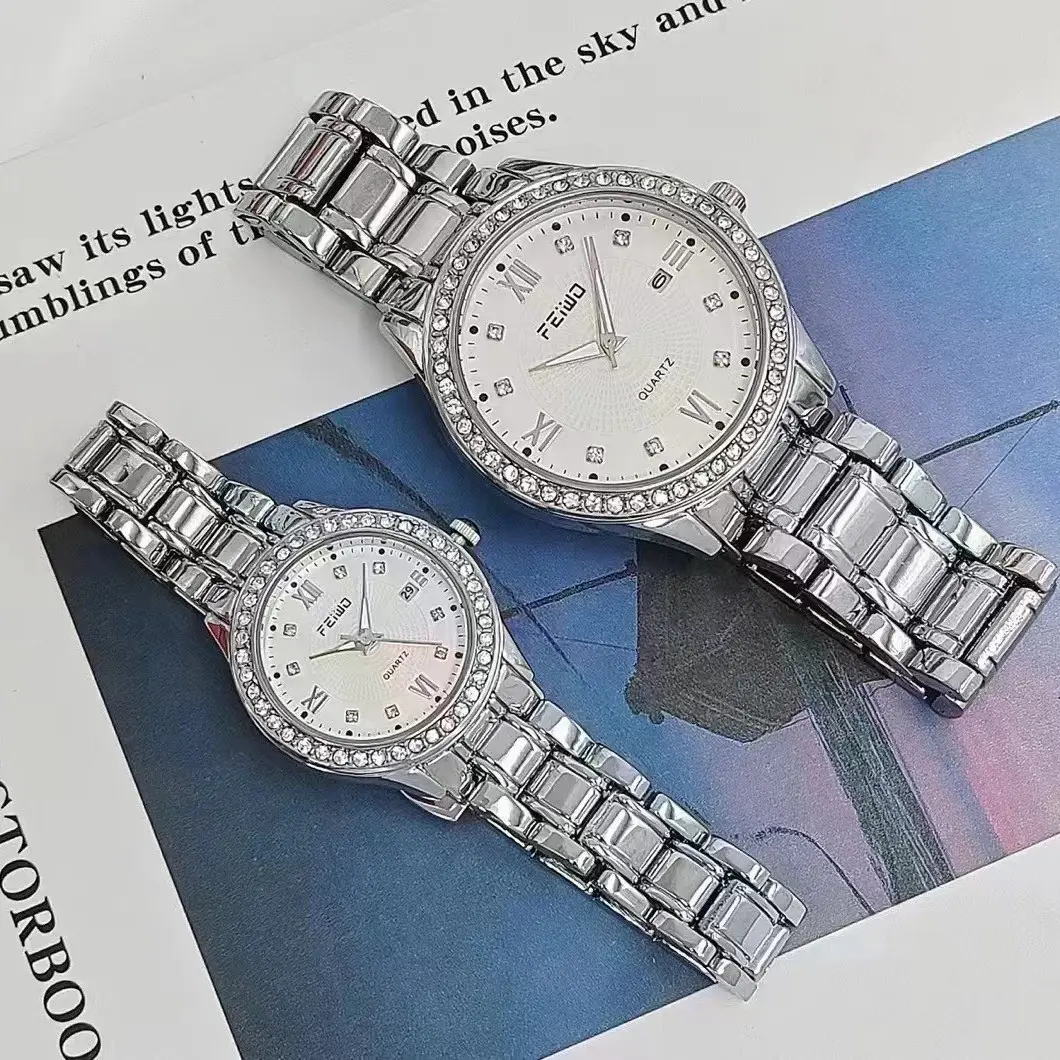 Couple Watches Set Gold Silver Crystal Band Quartz - Image 4