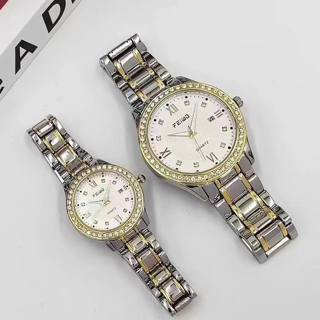 Couple Watches Set Gold Silver Crystal Band Quartz - Image 6