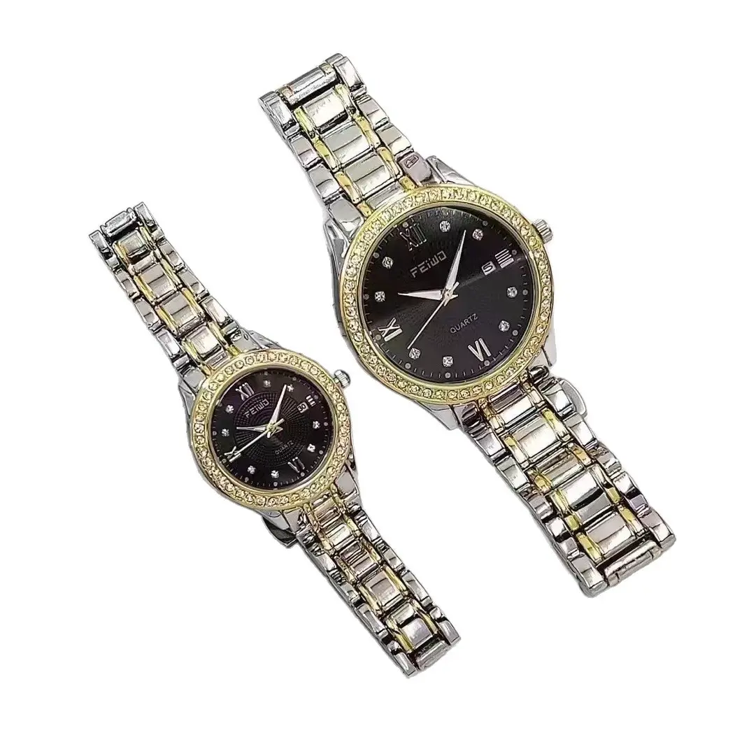 Couple Watches Set Gold Silver Crystal Band Quartz - Image 8