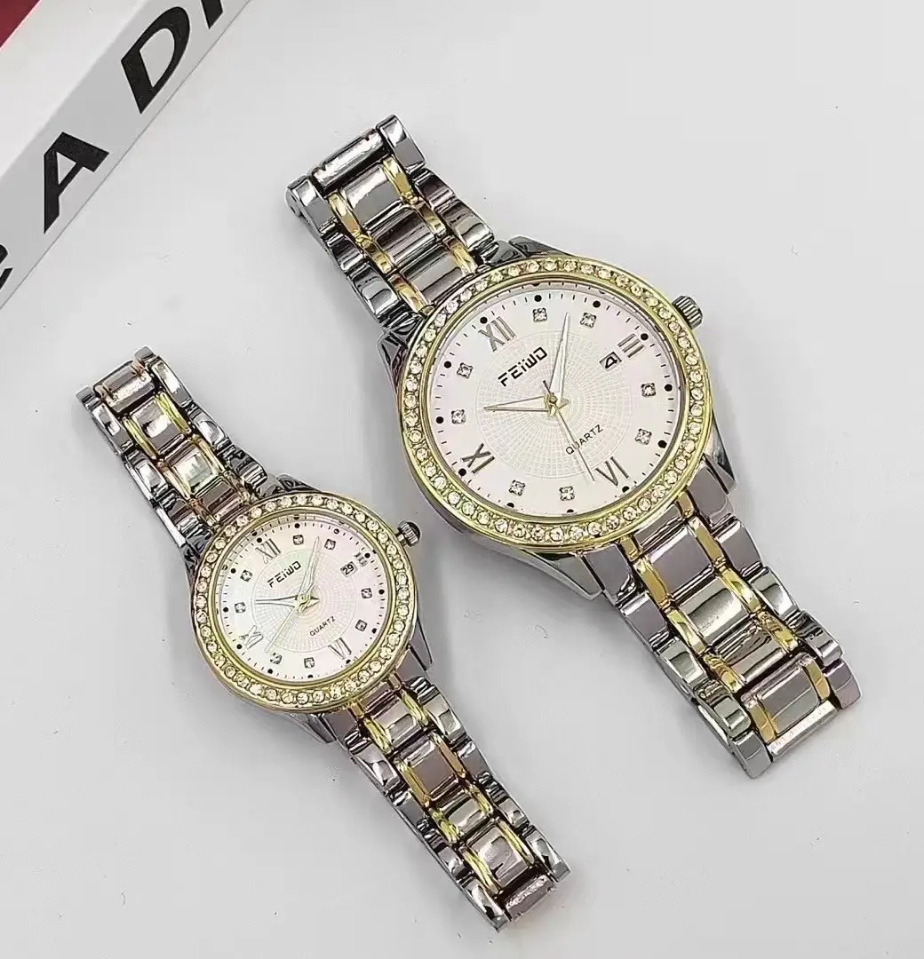 Couple Watches Set Gold Silver Crystal Band Quartz - Image 2