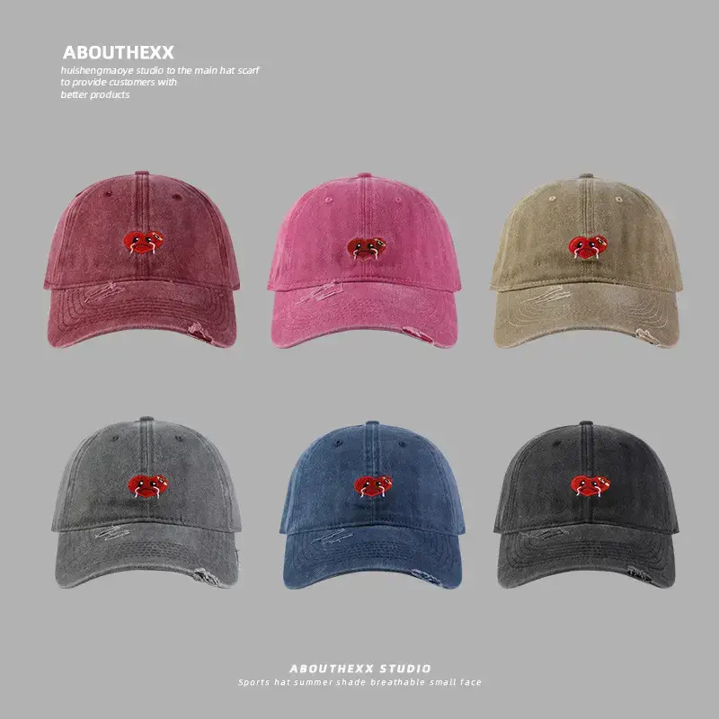 Female Cartoon Embroidered Washed Old Peaked Cap - Image 8