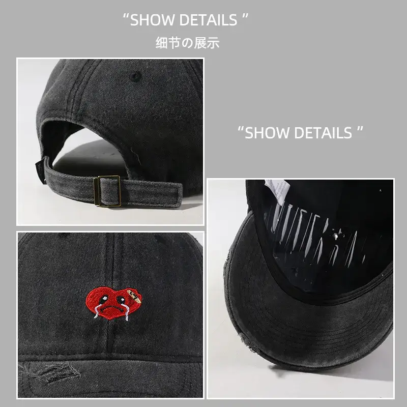 Female Cartoon Embroidered Washed Old Peaked Cap - Image 9