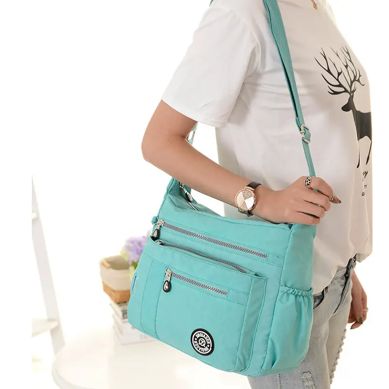 Women's Lightweight Wash Nylon Crossbody Bag Turquoise — feature 24