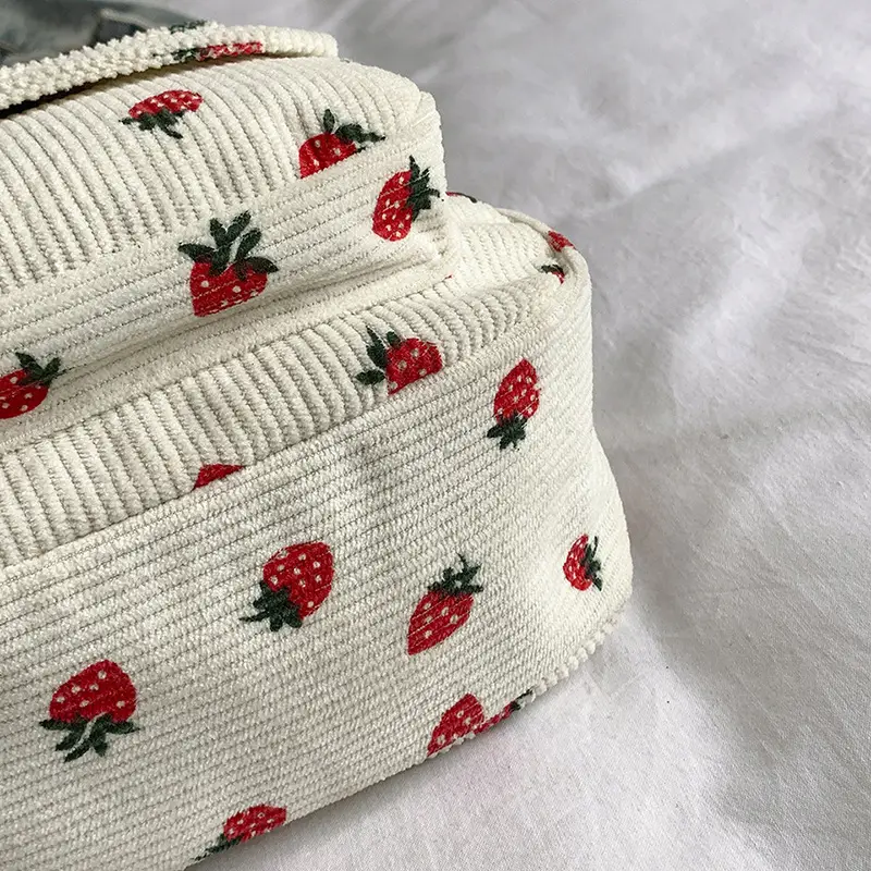 Vintage Strawberry Corduroy Shoulder Bag for Girls