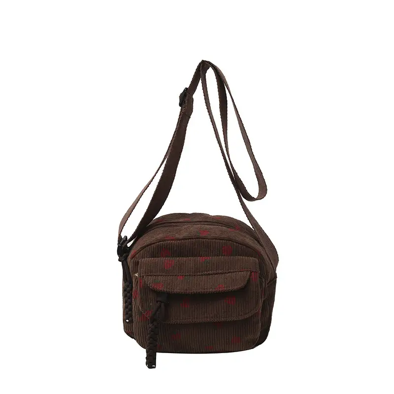 Vintage Strawberry Corduroy Shoulder Bag for Girls