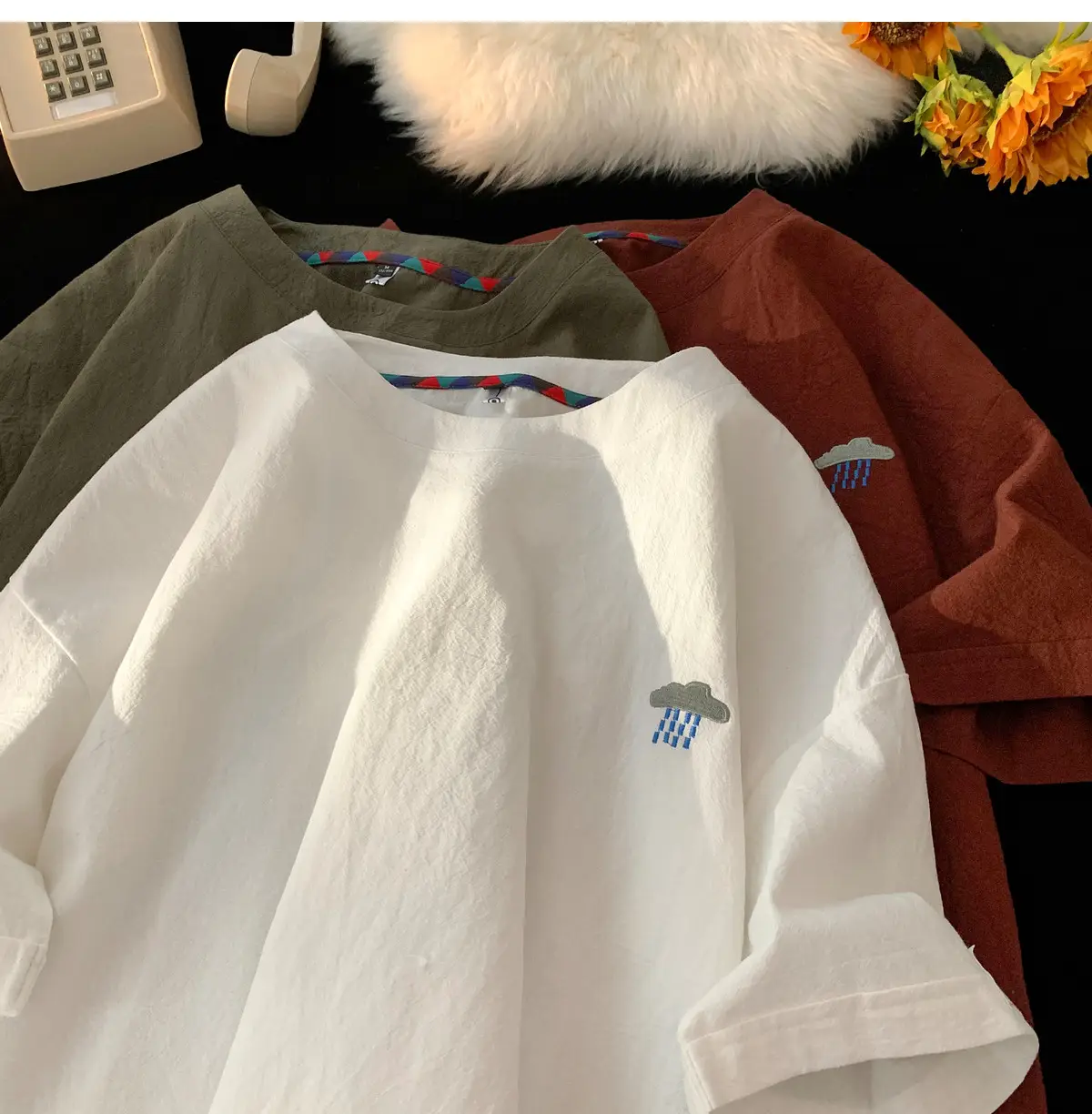 NASA Embroidered NASA Men Linen T-Shirt White Plus Size — feature 10