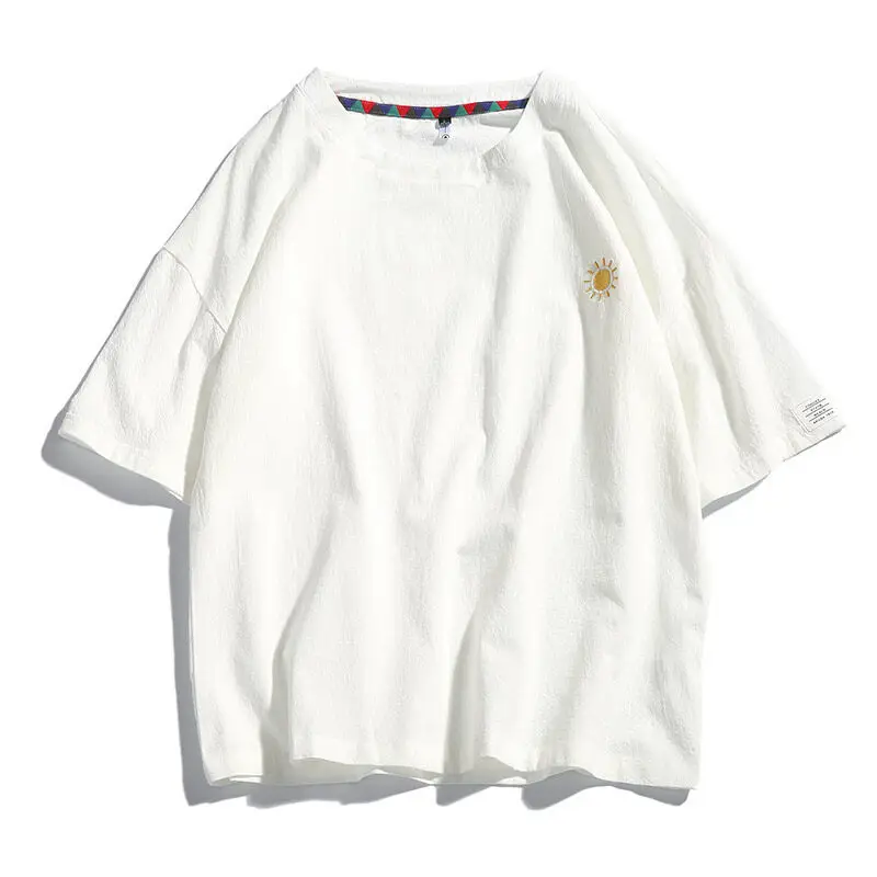 NASA Embroidered NASA Men Linen T-Shirt White Plus Size