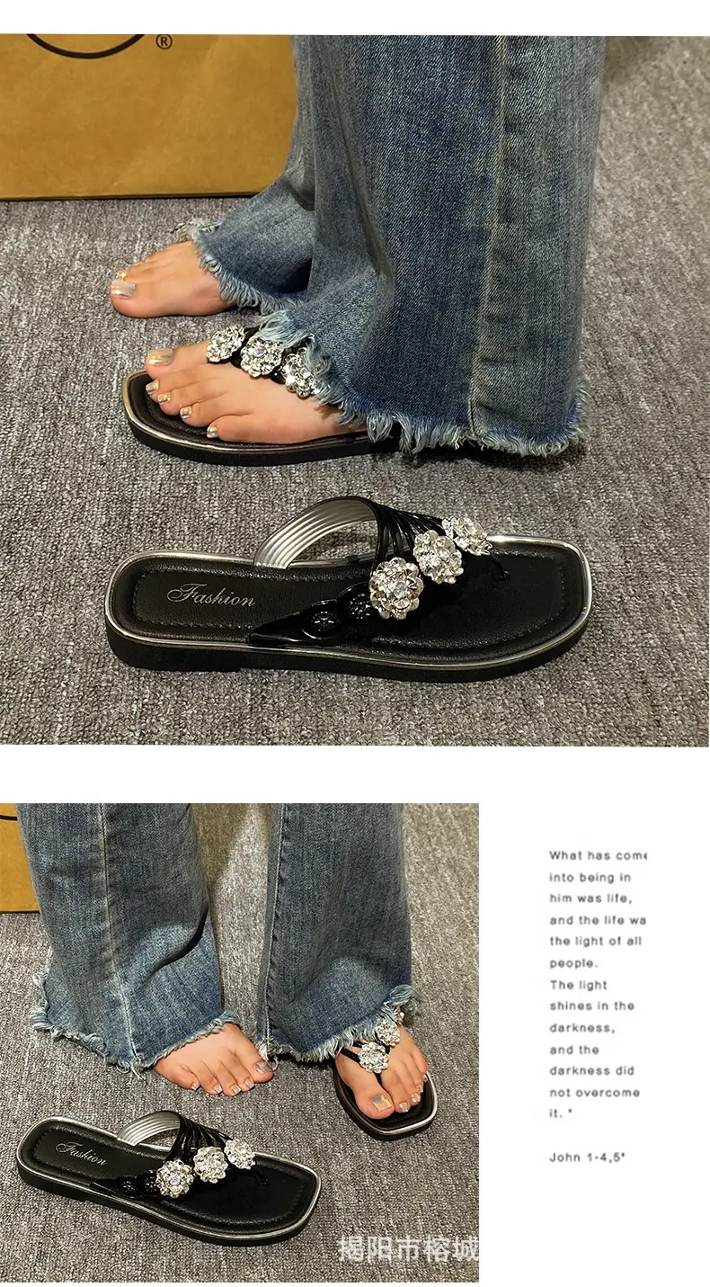 Fashion Trendy Thick Bottom silver Flip-Flops Women's Shoes 2024 Summer Outer Wear Flip-Flops Beach Sandals Women's Shoes — feature 12