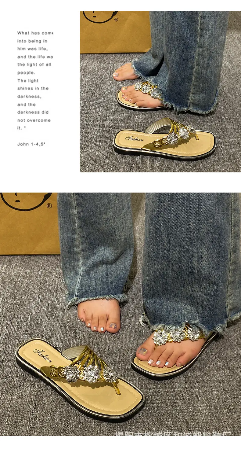 Fashion Trendy Thick Bottom silver Flip-Flops Women's Shoes 2024 Summer Outer Wear Flip-Flops Beach Sandals Women's Shoes — feature 15