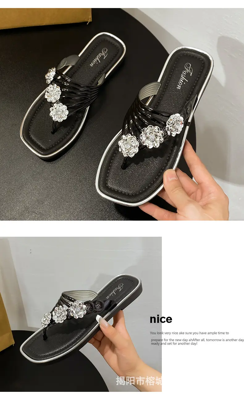 Fashion Trendy Thick Bottom silver Flip-Flops Women's Shoes 2024 Summer Outer Wear Flip-Flops Beach Sandals Women's Shoes — feature 8