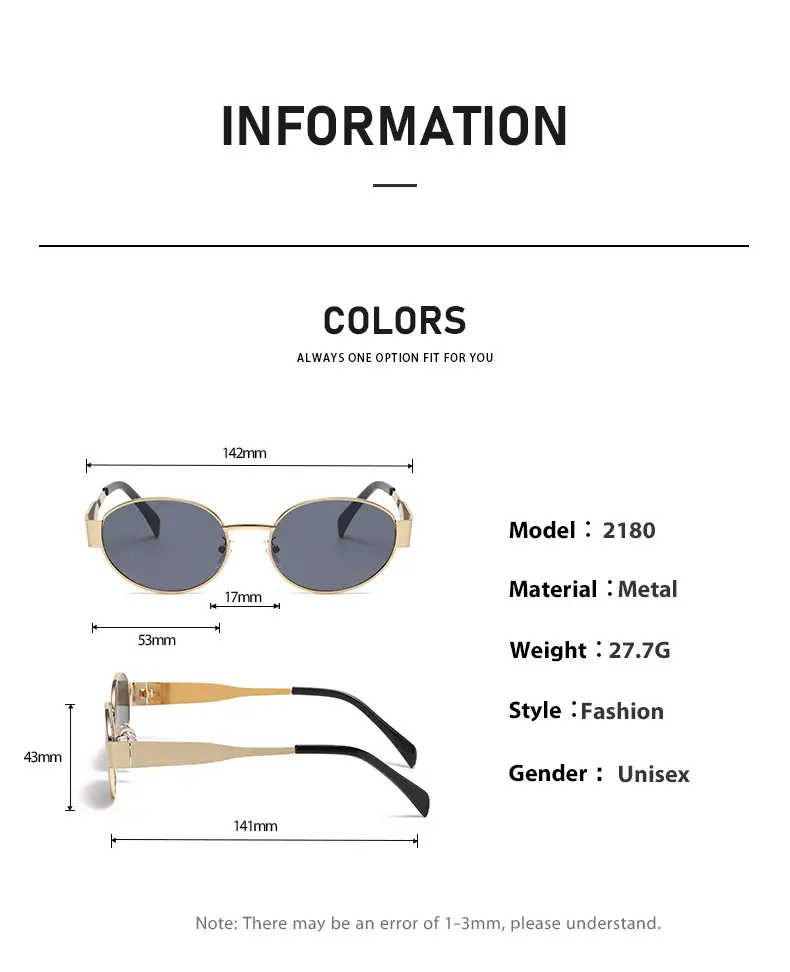 Metal Oval Sunscreen Sunglasses Cross Brand European American — feature 5