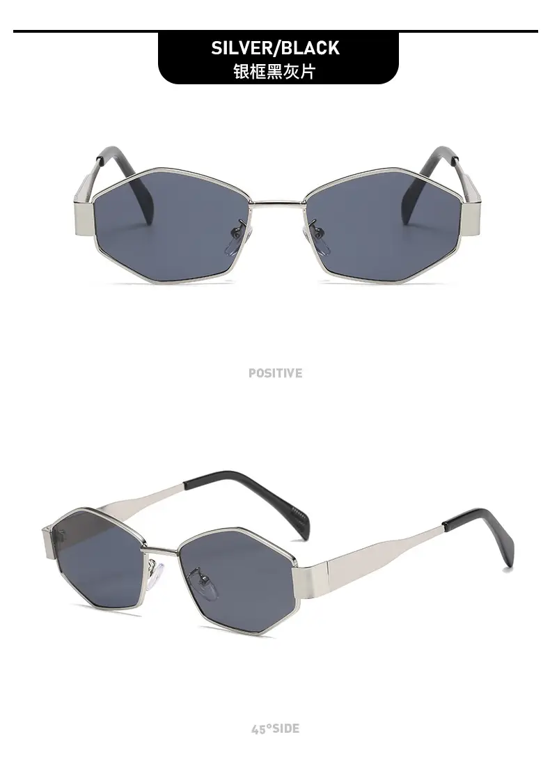 Women's Diamond Metal Retro Sunglasses Grey — feature 15