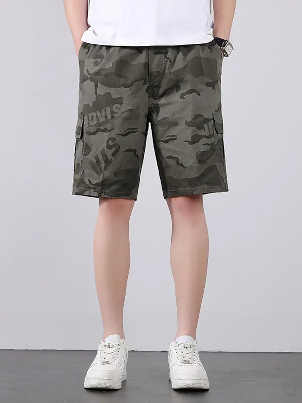 Men Camo Cotton Shorts Summer Beach Wear