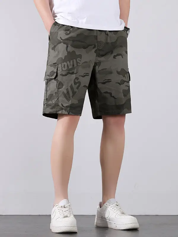 Men Camo Cotton Shorts Summer Beach Wear