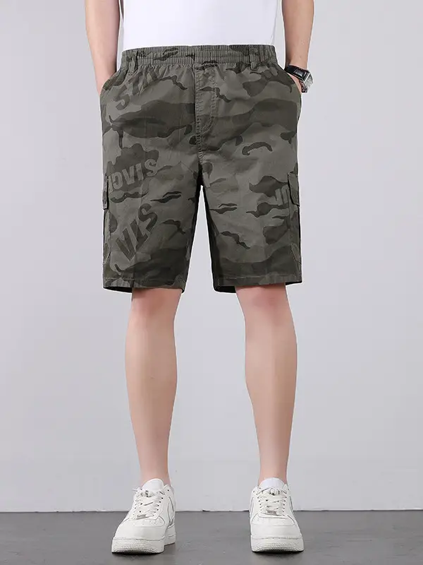 Men Camo Cotton Shorts Summer Beach Wear