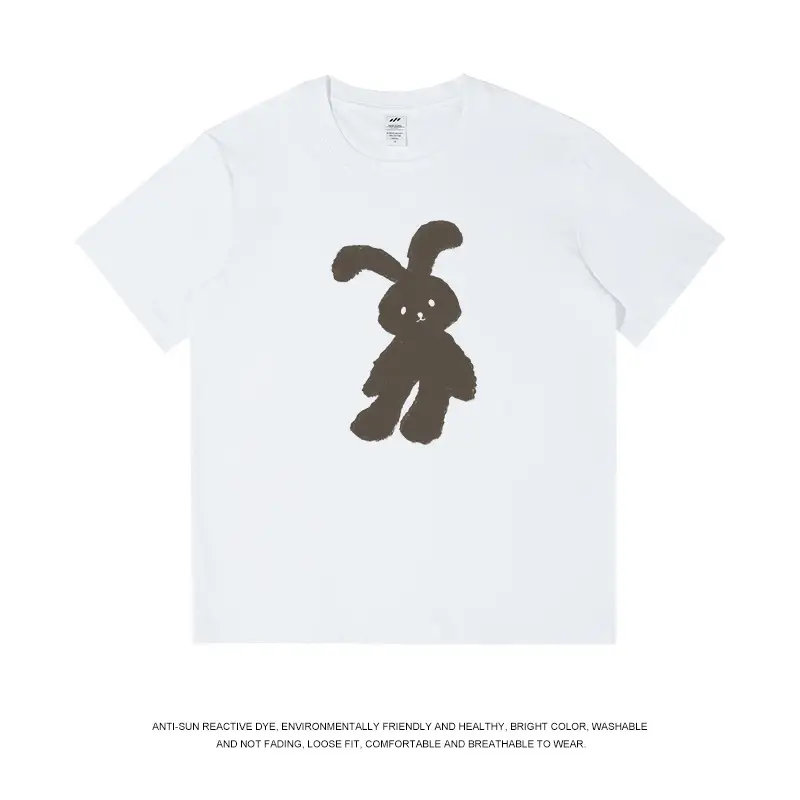 White Bunny Printed T-Shirt Black Pure Cotton - Image 10