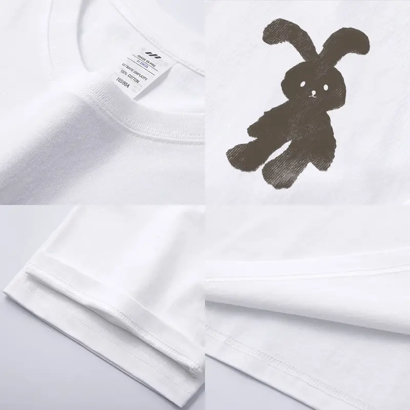 White Bunny Printed T-Shirt Black Pure Cotton - Image 11