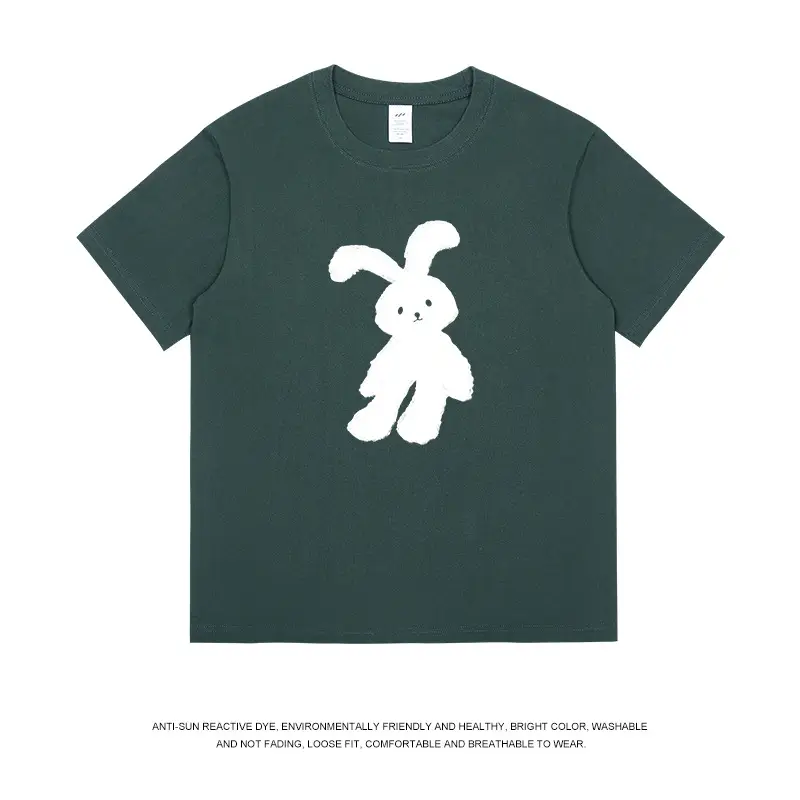 White Bunny Printed T-Shirt Black Pure Cotton - Image 12