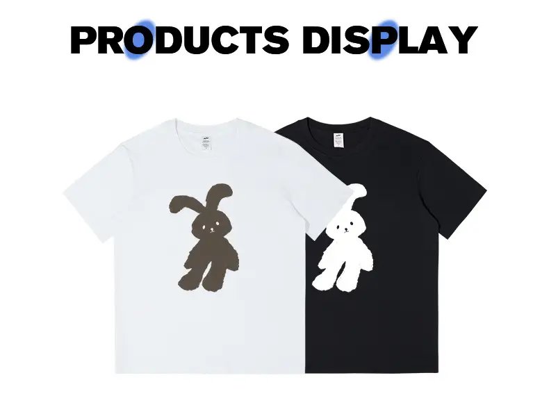 White Bunny Printed T-Shirt Black Pure Cotton — feature 7