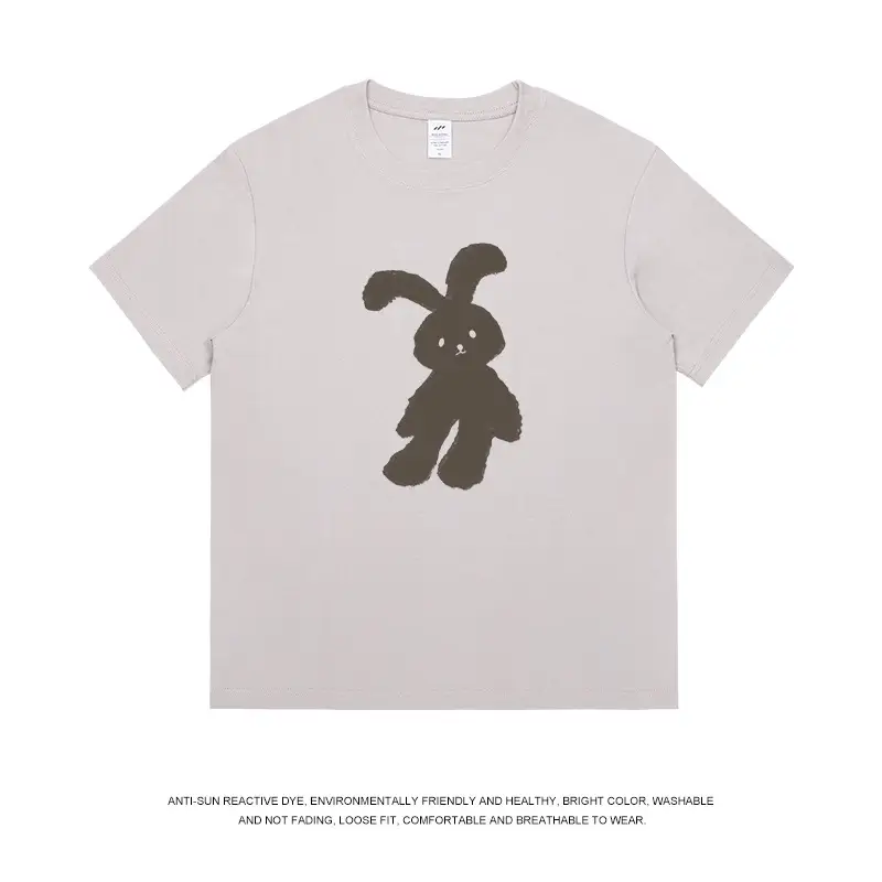 White Bunny Printed T-Shirt Black Pure Cotton - Image 3