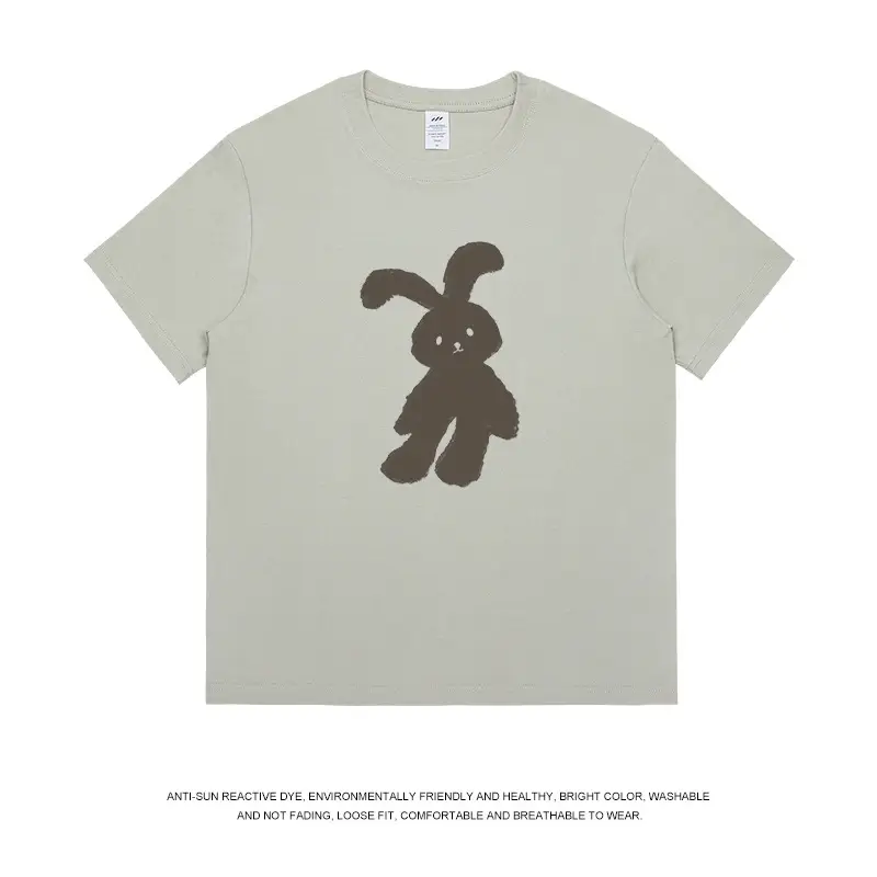 White Bunny Printed T-Shirt Black Pure Cotton - Image 4