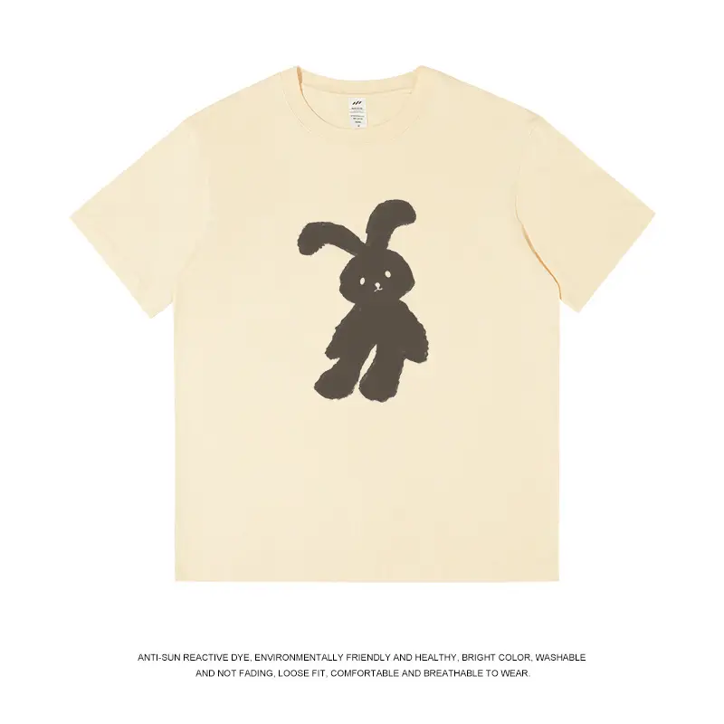 White Bunny Printed T-Shirt Black Pure Cotton - Image 5