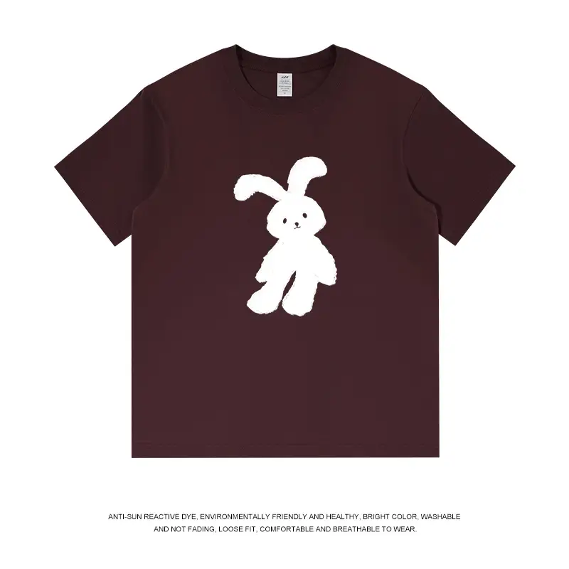 White Bunny Printed T-Shirt Black Pure Cotton - Image 6