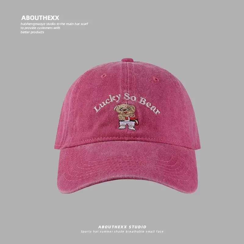 Washed Cartoon Bear Cap Korean Style All-match Couple Baseball Cap Sunshade Hat — feature 5