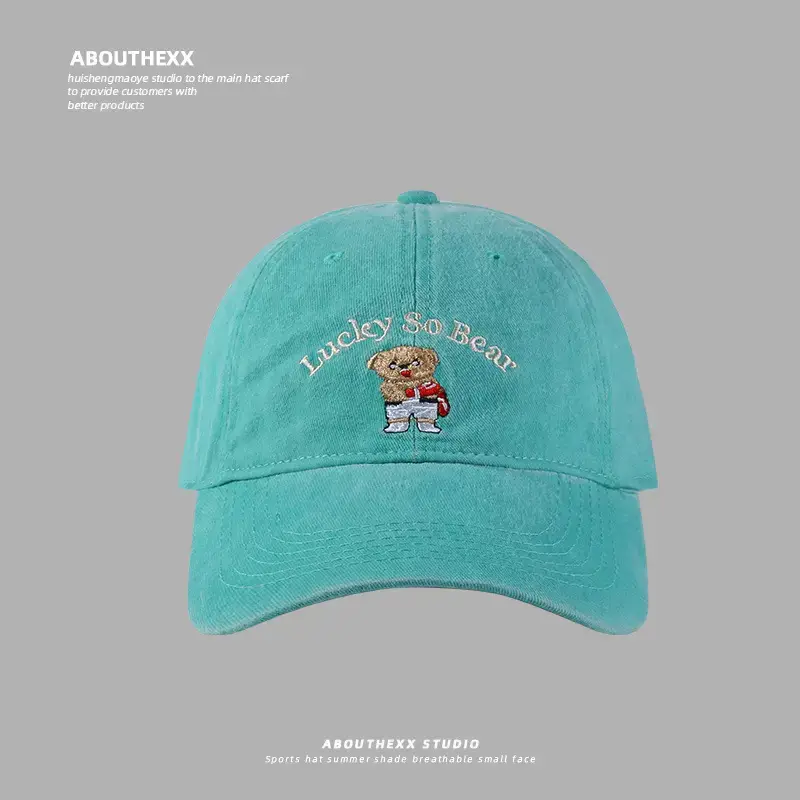 Washed Cartoon Bear Cap Korean Style All-match Couple Baseball Cap Sunshade Hat - Image 3