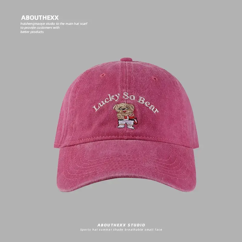 Washed Cartoon Bear Cap Korean Style All-match Couple Baseball Cap Sunshade Hat - Image 5