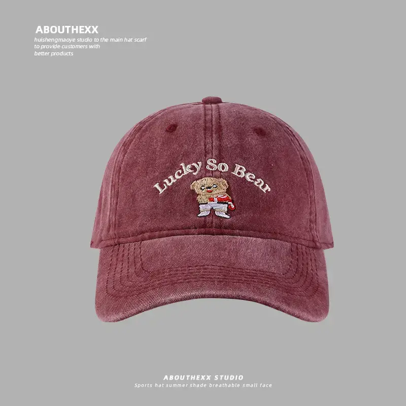 Washed Cartoon Bear Cap Korean Style All-match Couple Baseball Cap Sunshade Hat - Image 6