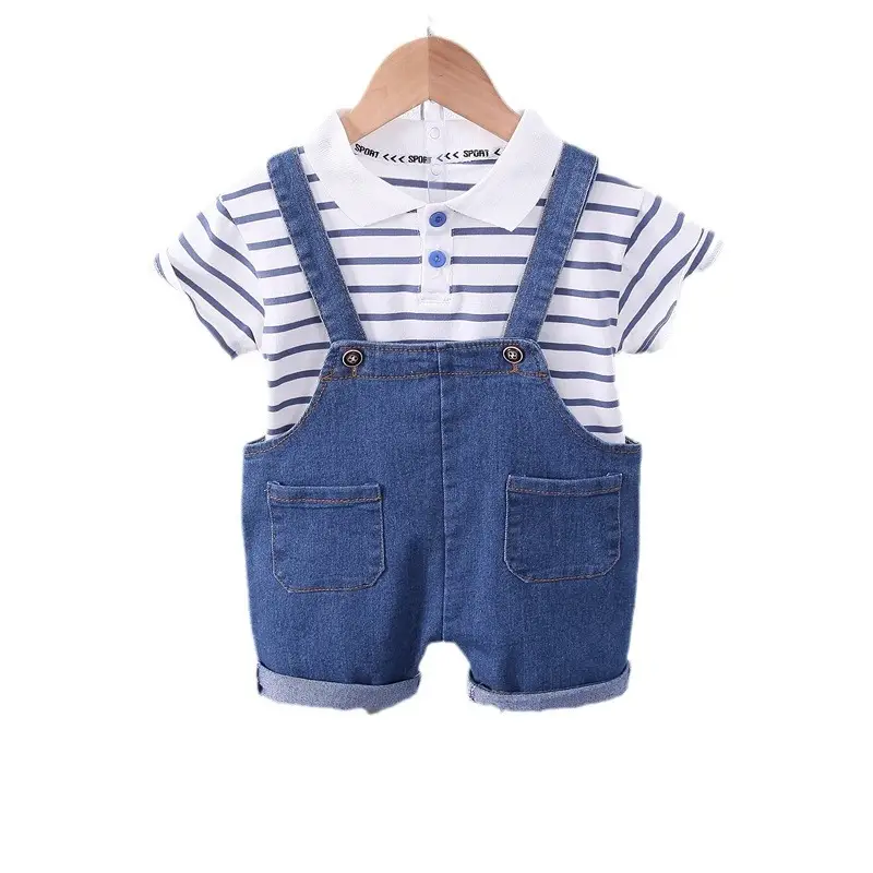 Baby Denim Shorts Set Blue Striped T-Shirt - Image 5