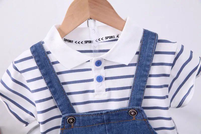 Baby Denim Shorts Set Blue Striped T-Shirt — feature 5