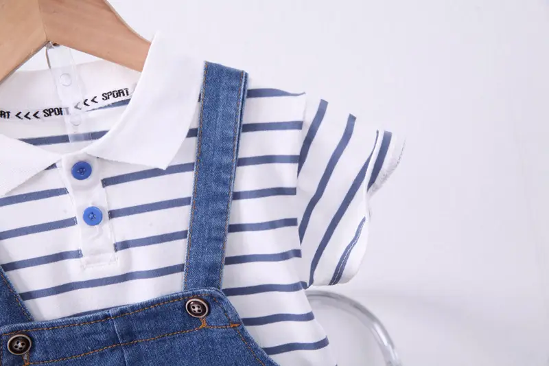 Baby Denim Shorts Set Blue Striped T-Shirt — feature 8