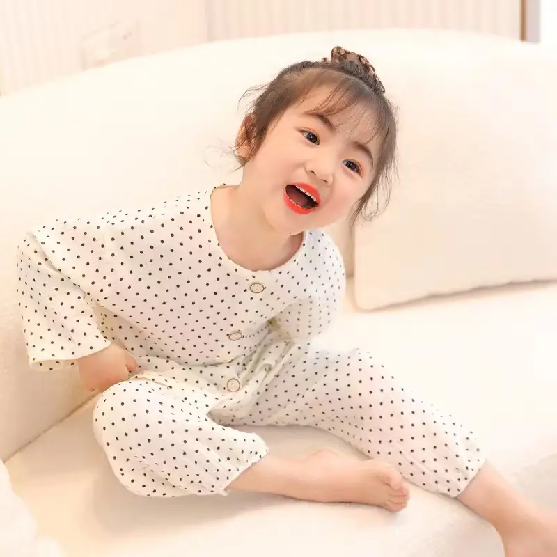 Children's Pajamas Set Baby Cartoon Pure Cotton Gauze Boys and Girls Cotton Gauze Nine-quarter Sleeve Home Clothes Girls Home Clothes